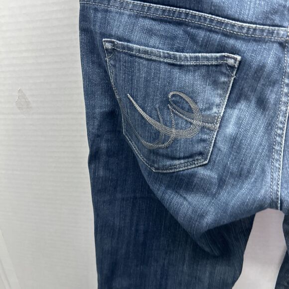 Express Stella Bootcut Jeans Women Sz 4 L Mid Rise Blue Stretch Dark Wash - Picture 8 of 12